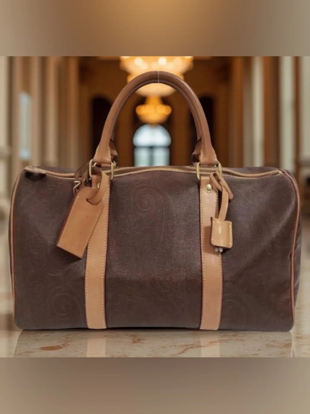 Etro Milano Luxury Large Paisley Burgundy Boston Duffle Travel Weekender Bag